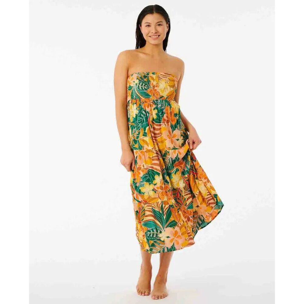 Rip Curl Brazilian Soul Bandeau Midi Dress Tropical Floral Strapless XS Small - Picture 8 of 10